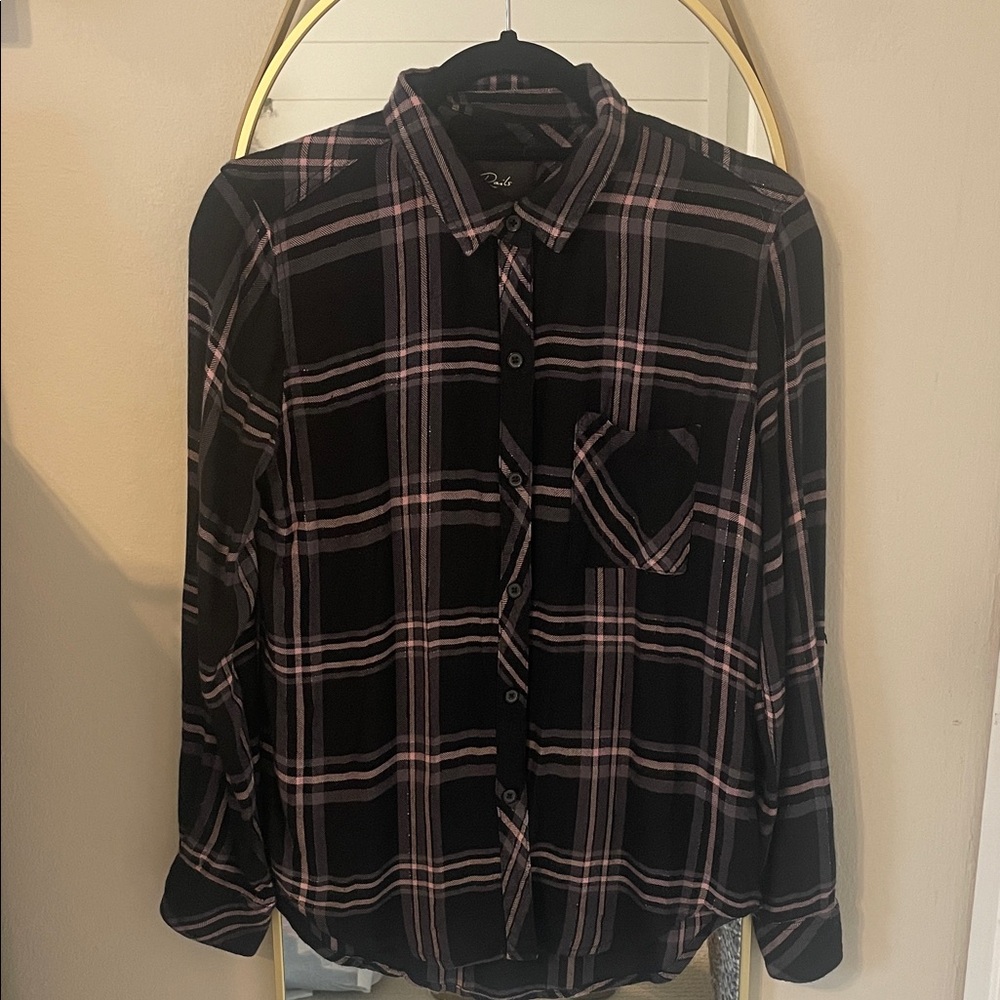 Rails Black and Pink Plaid Button-Down Shirt